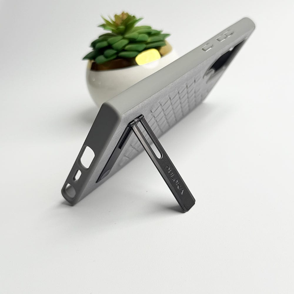 Samsung Galaxy S24 Ultra Weave Leather with Metal Kickstand Slim Back Cover