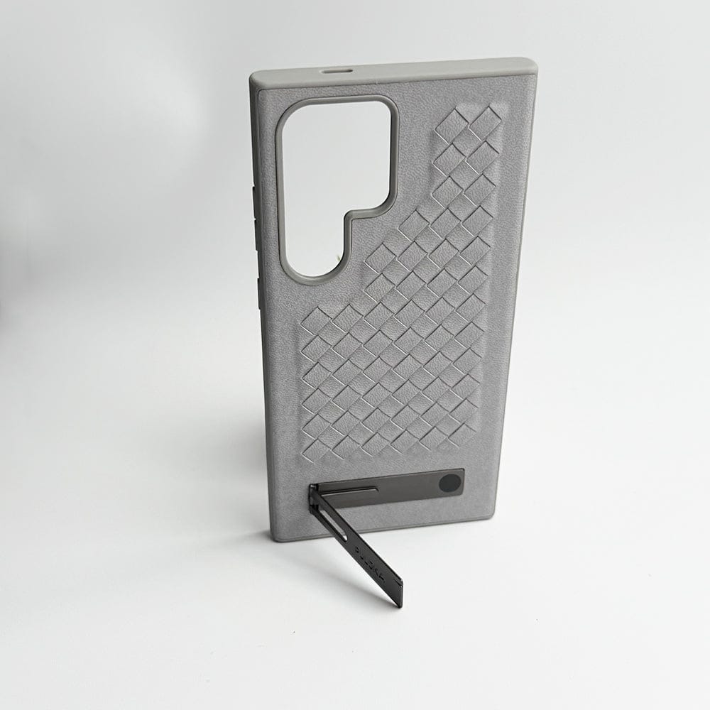 Samsung Galaxy S24 Ultra Weave Leather with Metal Kickstand Slim Back Cover