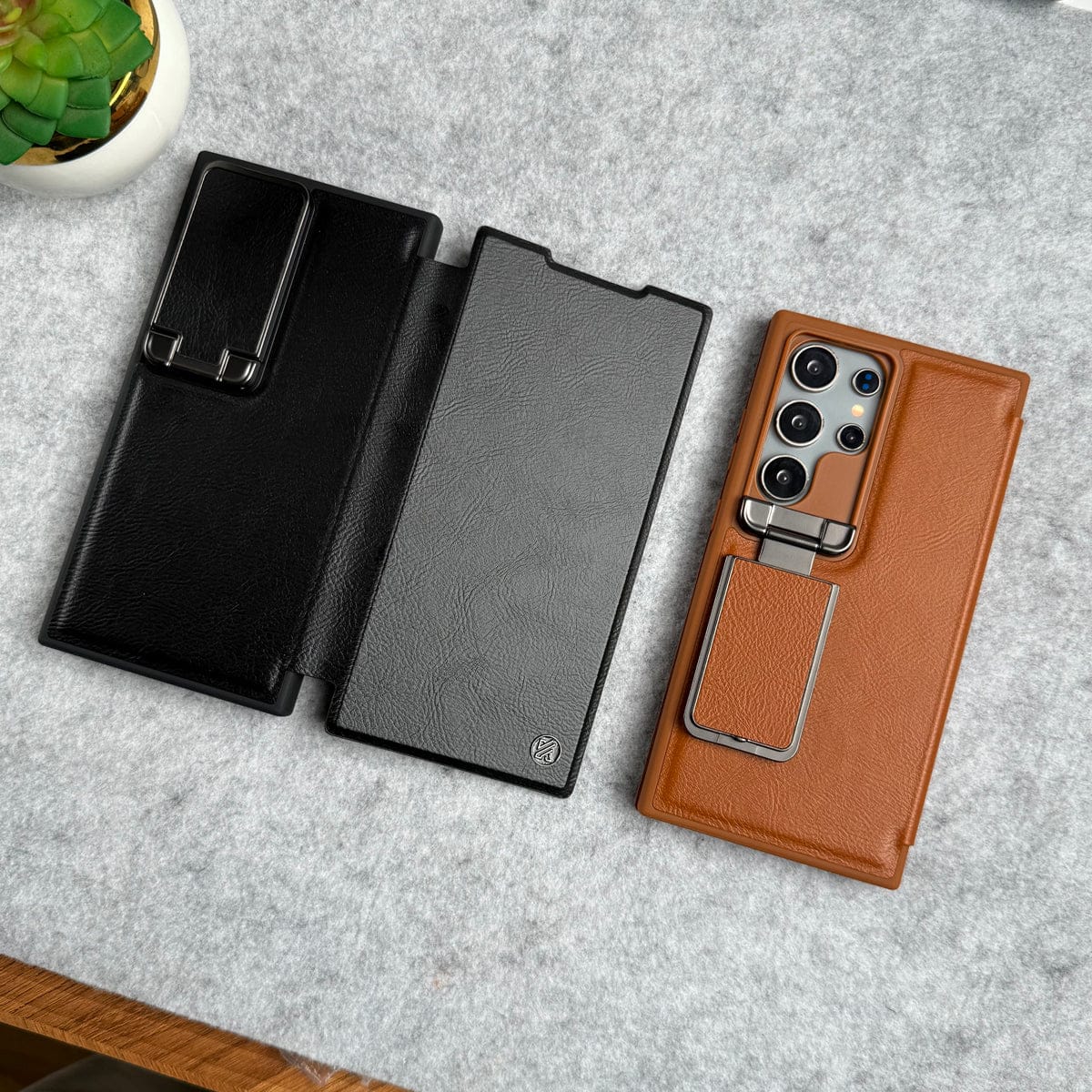Samsung Galaxy Ultra Series Flip Case With Metal Camera Stand