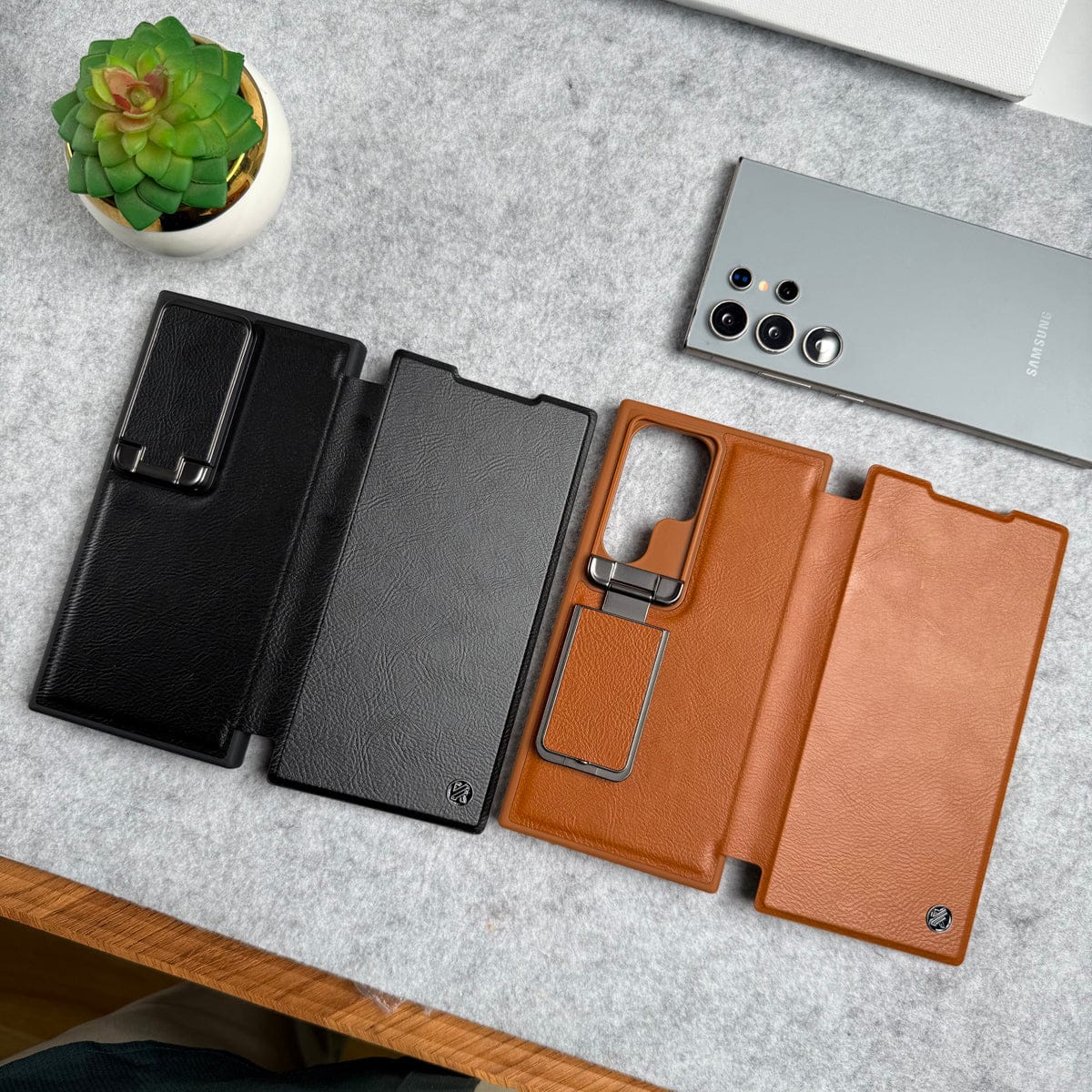 Samsung Galaxy Ultra Series Flip Case With Metal Camera Stand