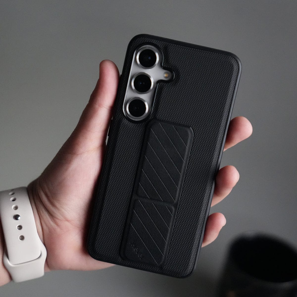 Galaxy S25 GripStand Hybrid Case | Textured Anti-Slip Back with Foldable Kickstand & Secure Hand Strap