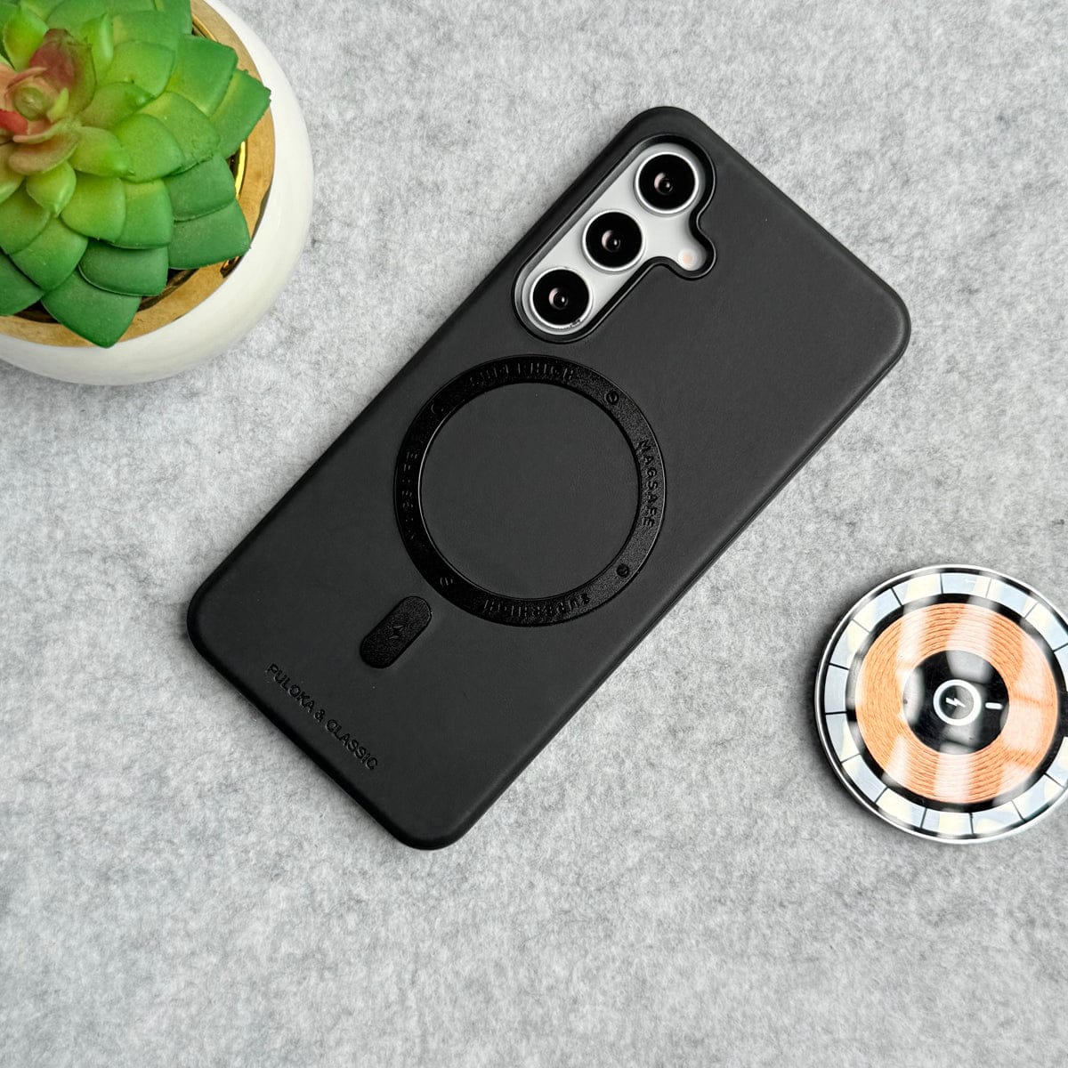 Samsung Galaxy S25FE Premium PU Leather Metal MagSafe Ring Cover