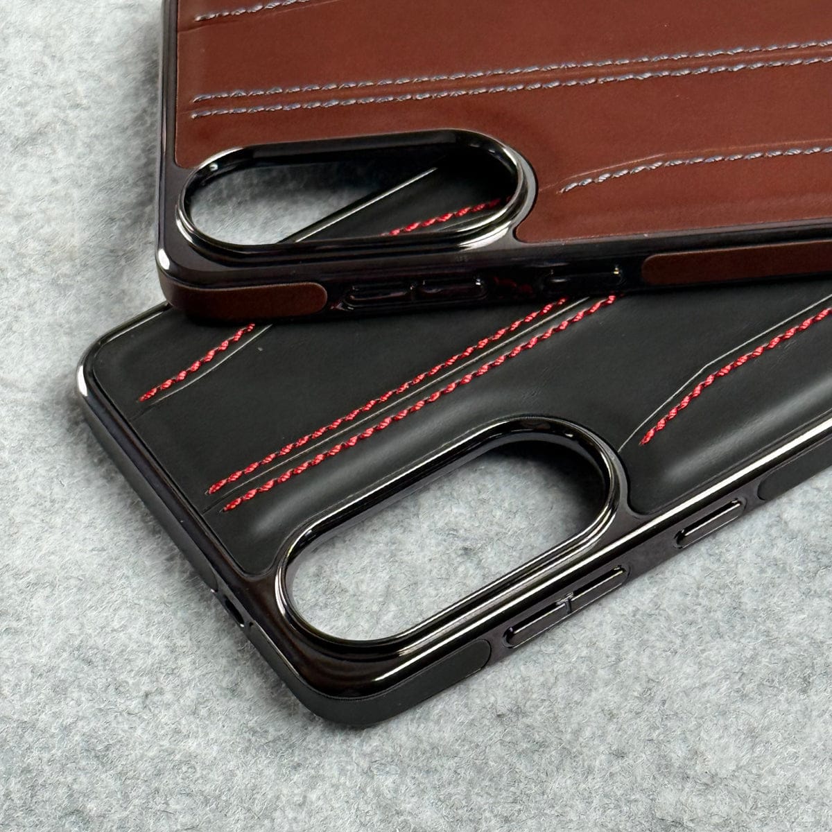 Samsung Galaxy S25 Edge PU Leather Stitch Chrome Case Cover