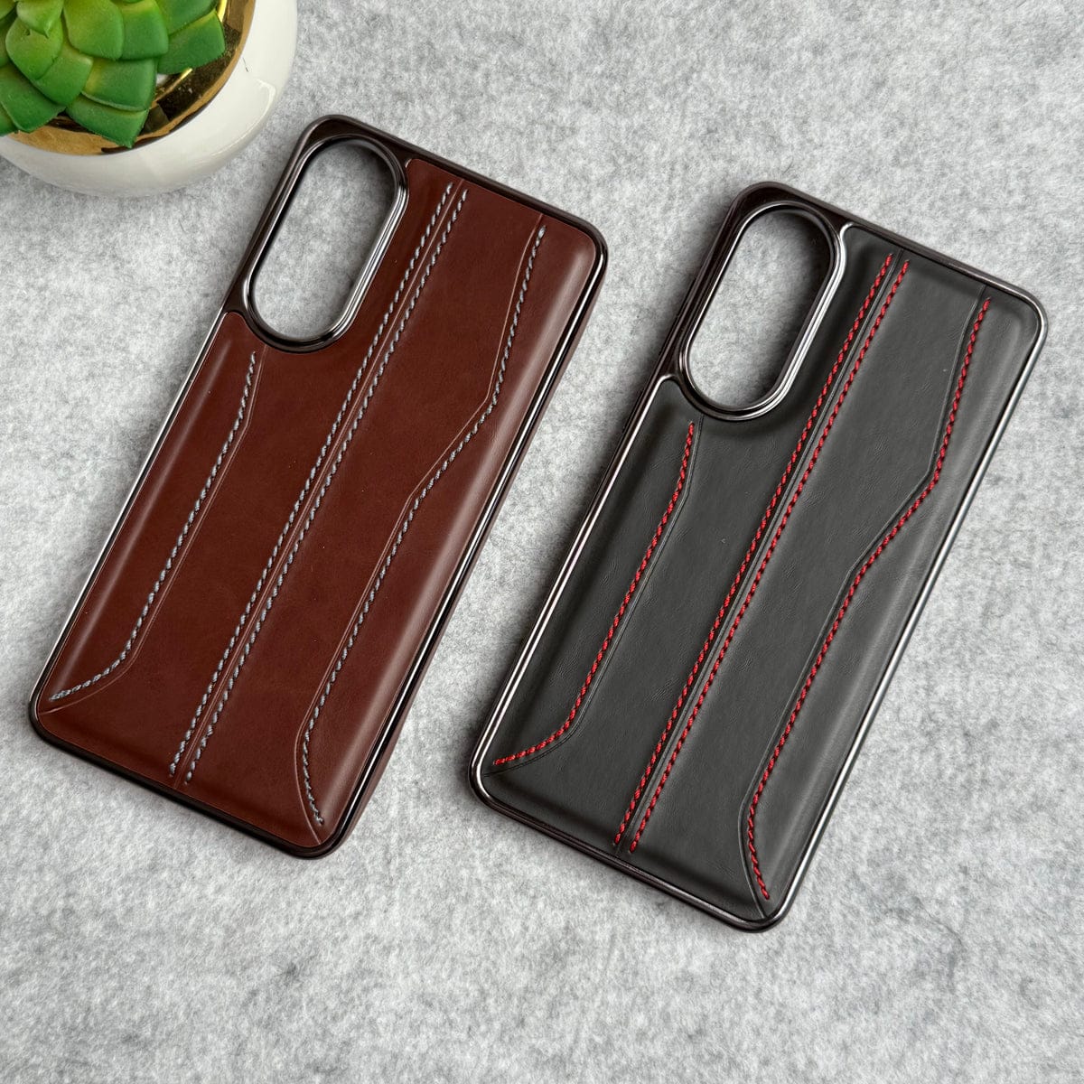 Samsung Galaxy S25 Edge PU Leather Stitch Chrome Case Cover