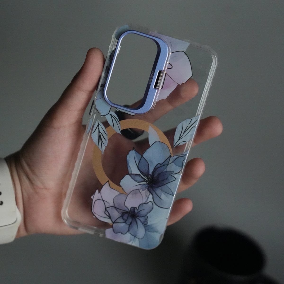 Galaxy S25 FloraCrystal Clear Floral Design Case with Color Metal Camera Stand Frame