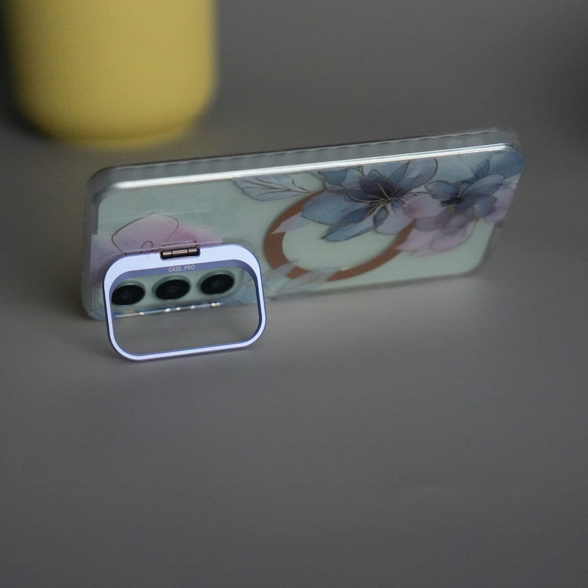 Galaxy S24 FloraCrystal Clear Floral Design Case with Color Metal Camera Stand Frame