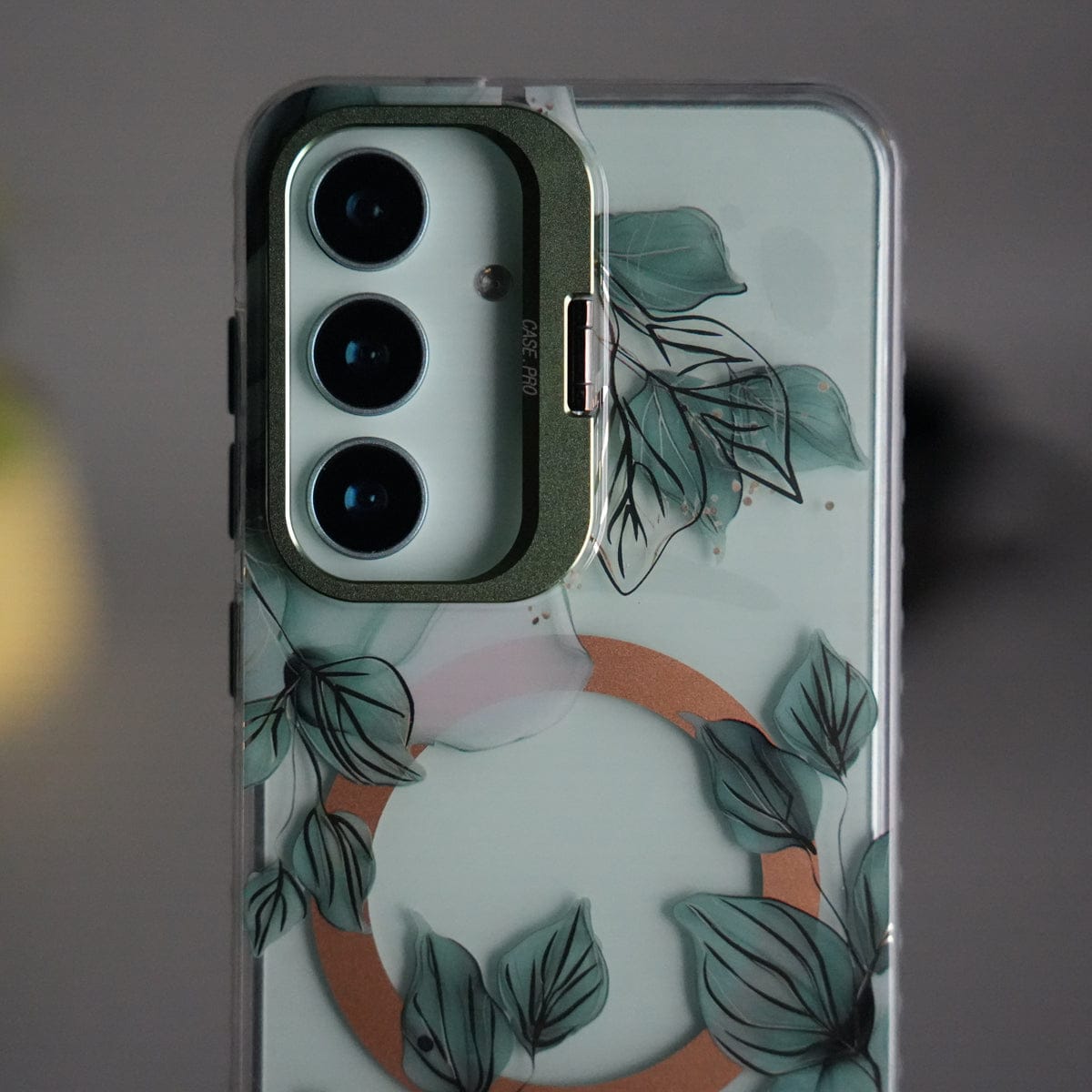Galaxy S25 FloraCrystal Clear Floral Design Case with Color Metal Camera Stand Frame