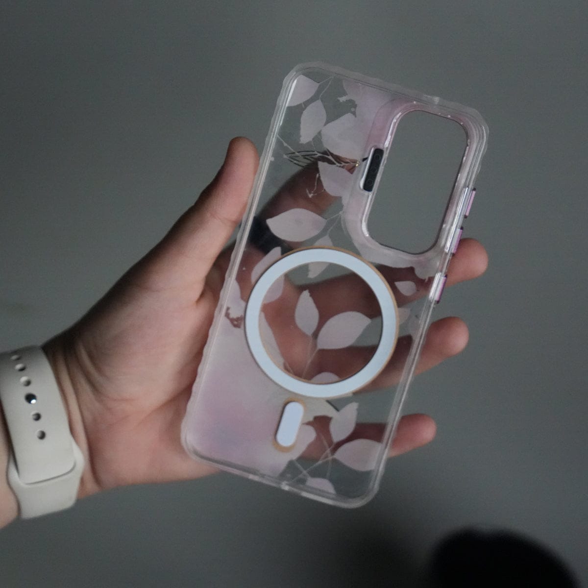 Galaxy S24 FloraCrystal Clear Floral Design Case with Color Metal Camera Stand Frame