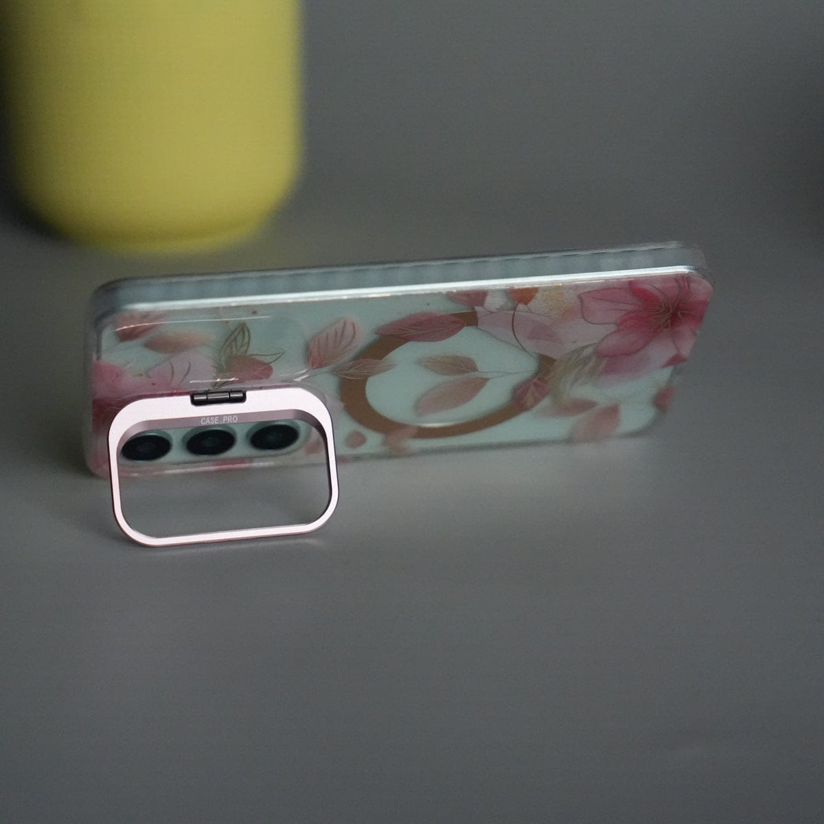 Galaxy S24 FloraCrystal Clear Floral Design Case with Color Metal Camera Stand Frame