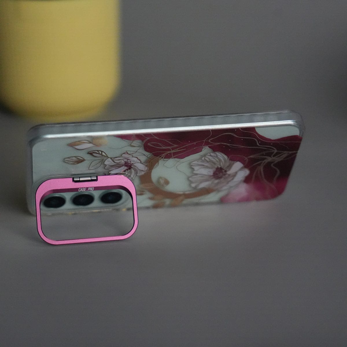 Galaxy S24 FloraCrystal Clear Floral Design Case with Color Metal Camera Stand Frame
