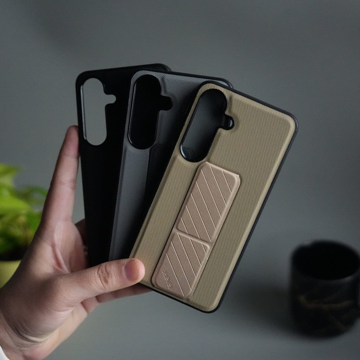 Galaxy S25 GripStand Hybrid Case | Textured Anti-Slip Back with Foldable Kickstand & Secure Hand Strap
