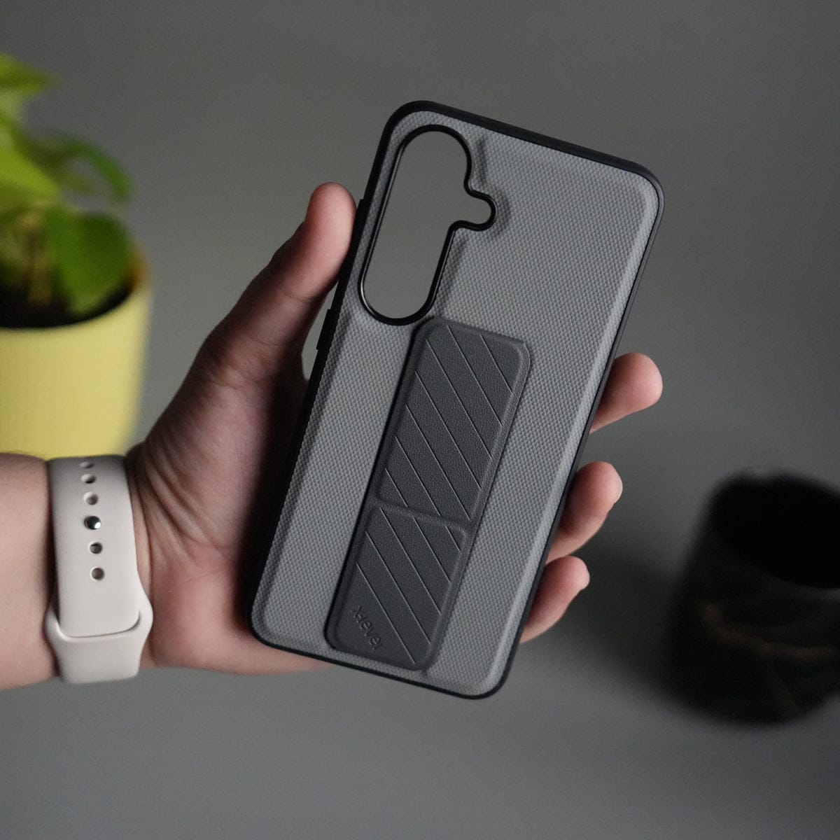 Galaxy S25 GripStand Hybrid Case | Textured Anti-Slip Back with Foldable Kickstand & Secure Hand Strap