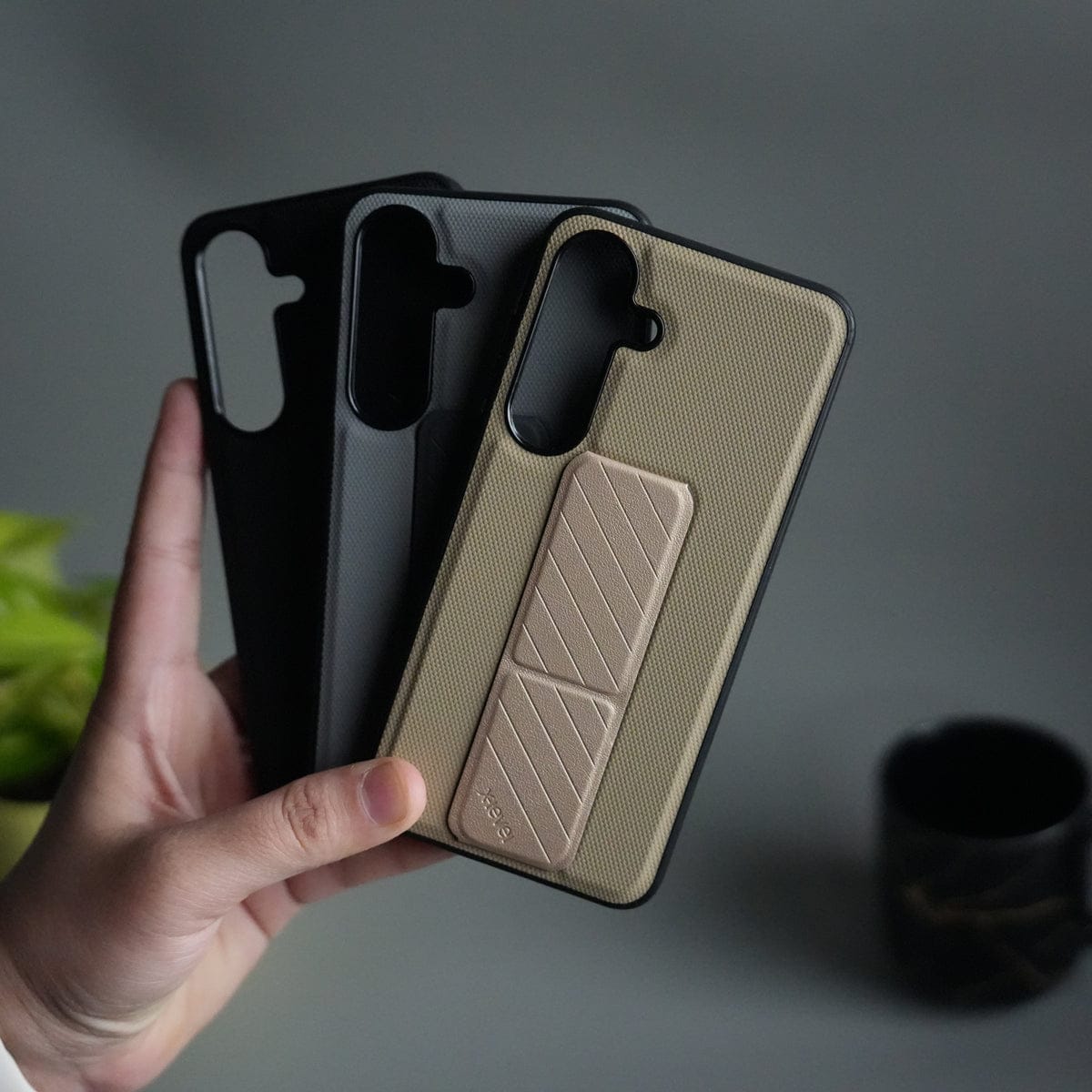 Galaxy S25 GripStand Hybrid Case | Textured Anti-Slip Back with Foldable Kickstand & Secure Hand Strap