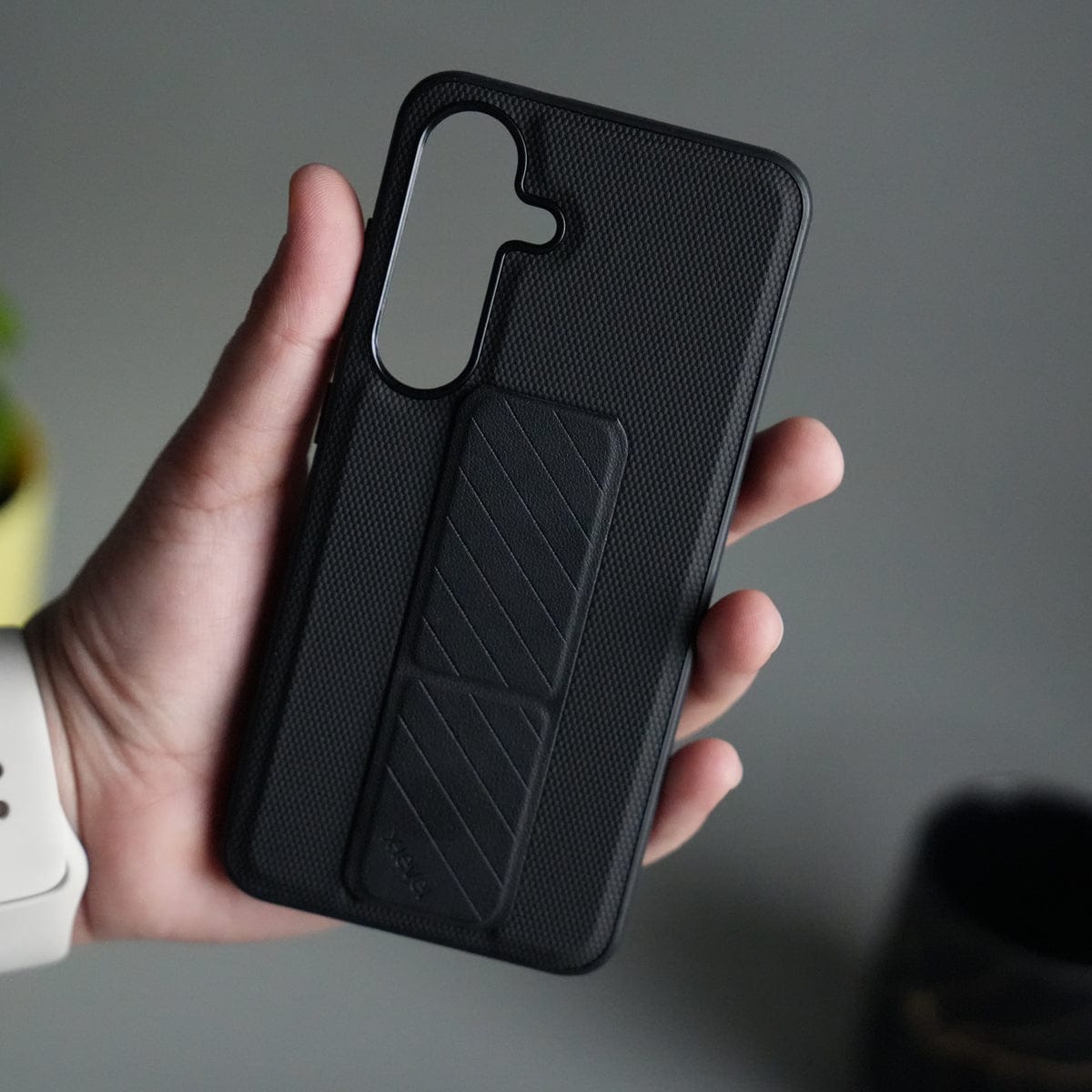 Galaxy S25 GripStand Hybrid Case | Textured Anti-Slip Back with Foldable Kickstand & Secure Hand Strap