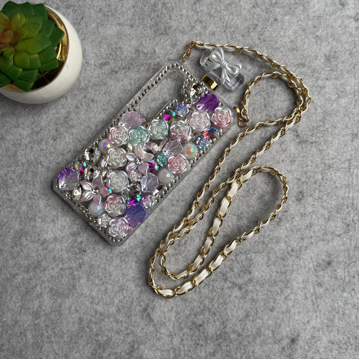 Samsung Galaxy S25 Perfume Rhinestone Diamond Design Sling Girly Cover