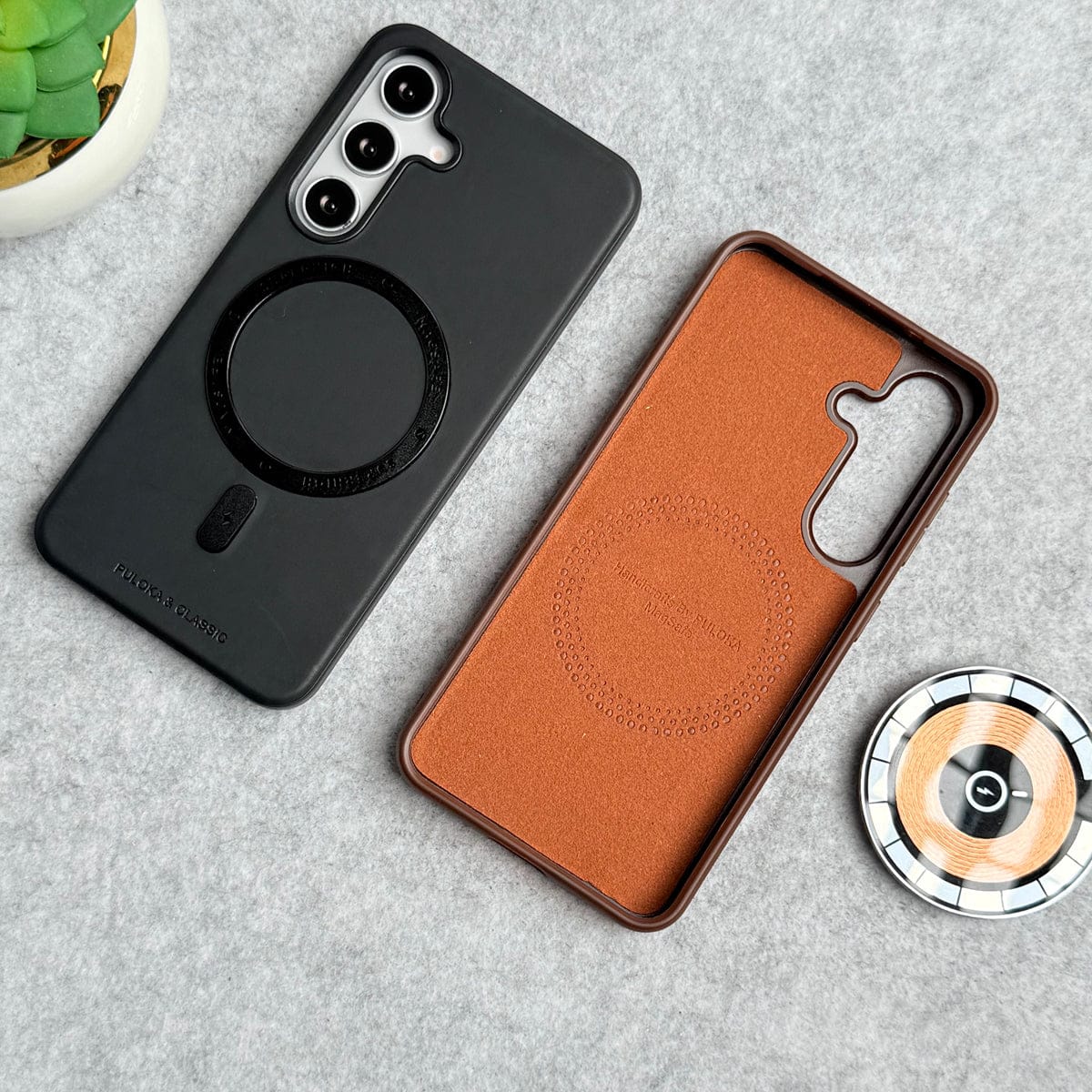Samsung Galaxy S25FE Premium PU Leather Metal MagSafe Ring Cover