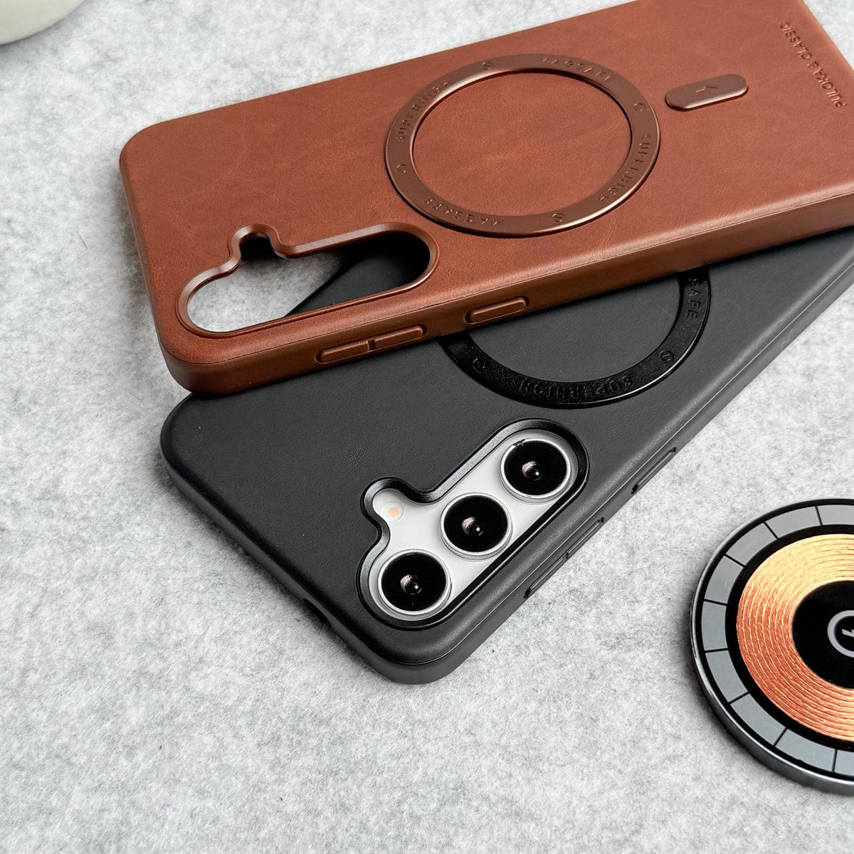 Samsung Galaxy S25FE Premium PU Leather Metal MagSafe Ring Cover