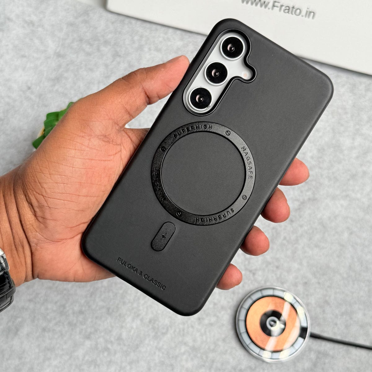 Samsung Galaxy S25FE Premium PU Leather Metal MagSafe Ring Cover