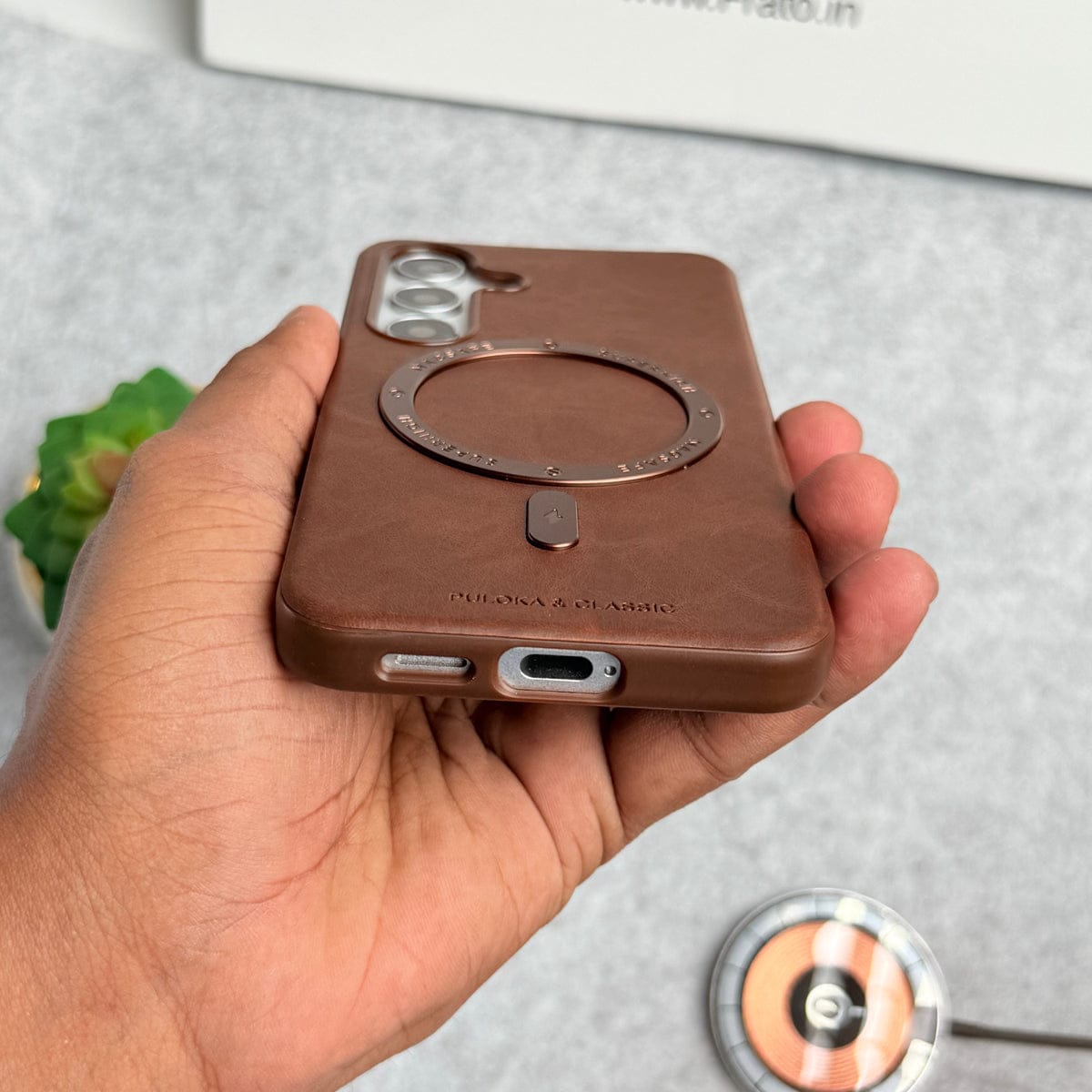 Samsung Galaxy S25FE Premium PU Leather Metal MagSafe Ring Cover
