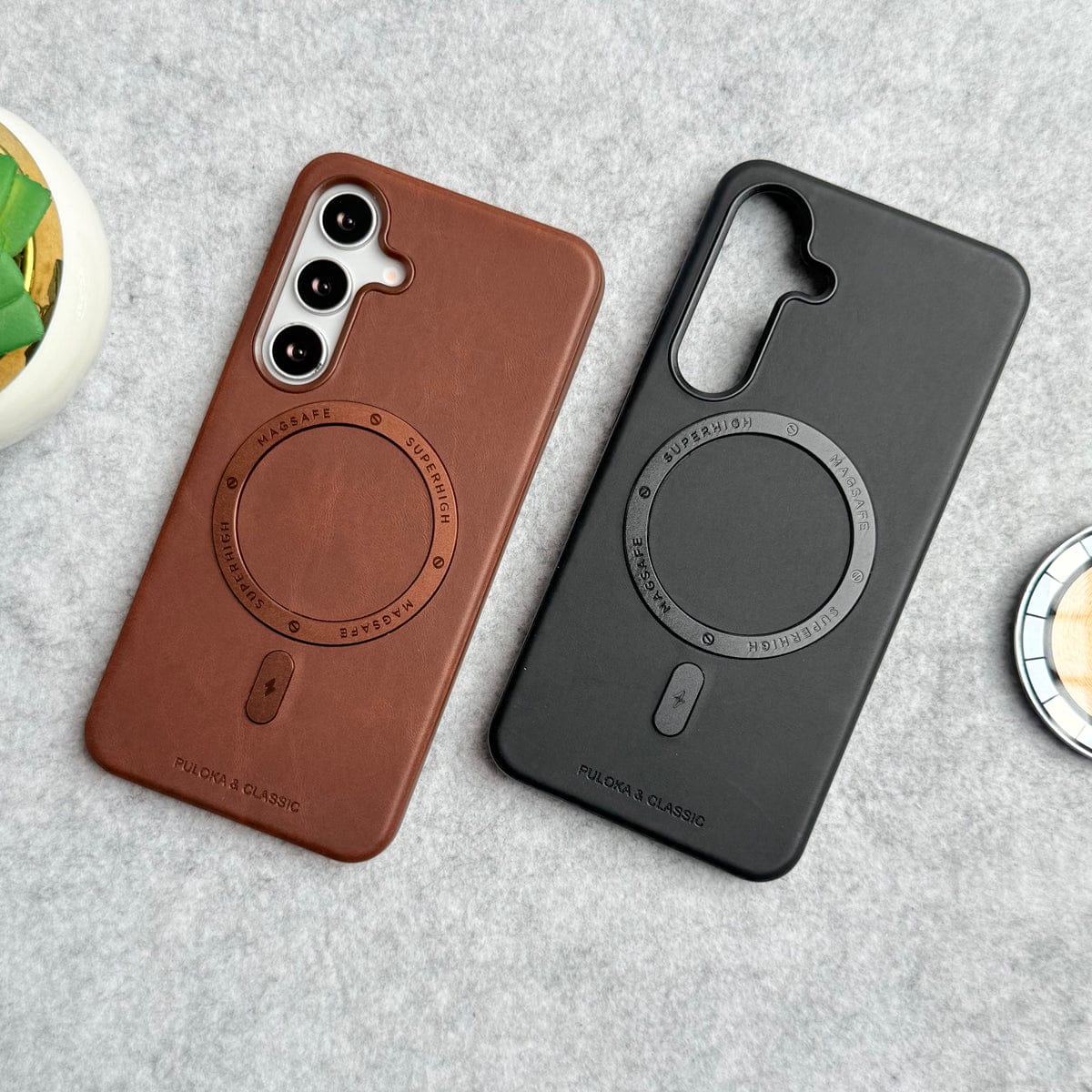 Samsung Galaxy S25FE Premium PU Leather Metal MagSafe Ring Cover