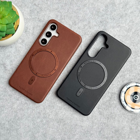 Samsung Galaxy S24 Premium PU Leather Metal MagSafe Ring Cover