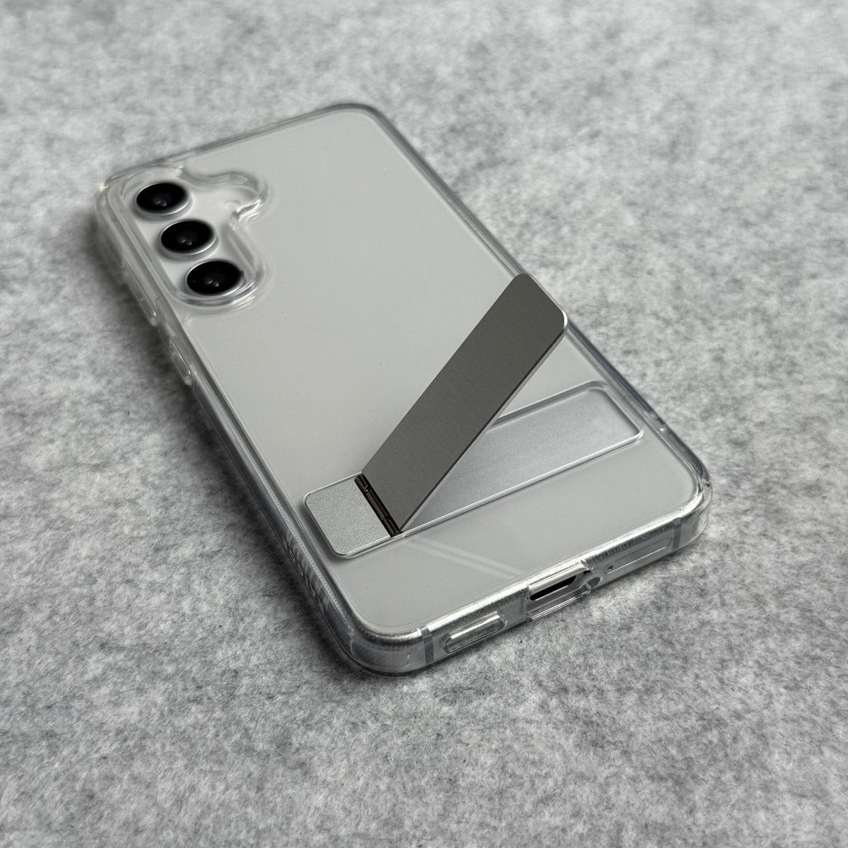 Samsung Galaxy S25 Premium Transparent Bottom Metal Stand Case Cover