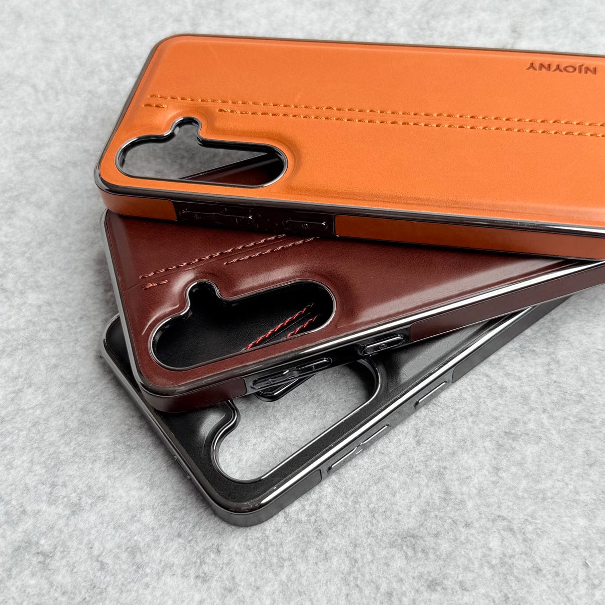 Samsung Galaxy S25 PU Leather Middle Stitch Side Chrome Case Cover