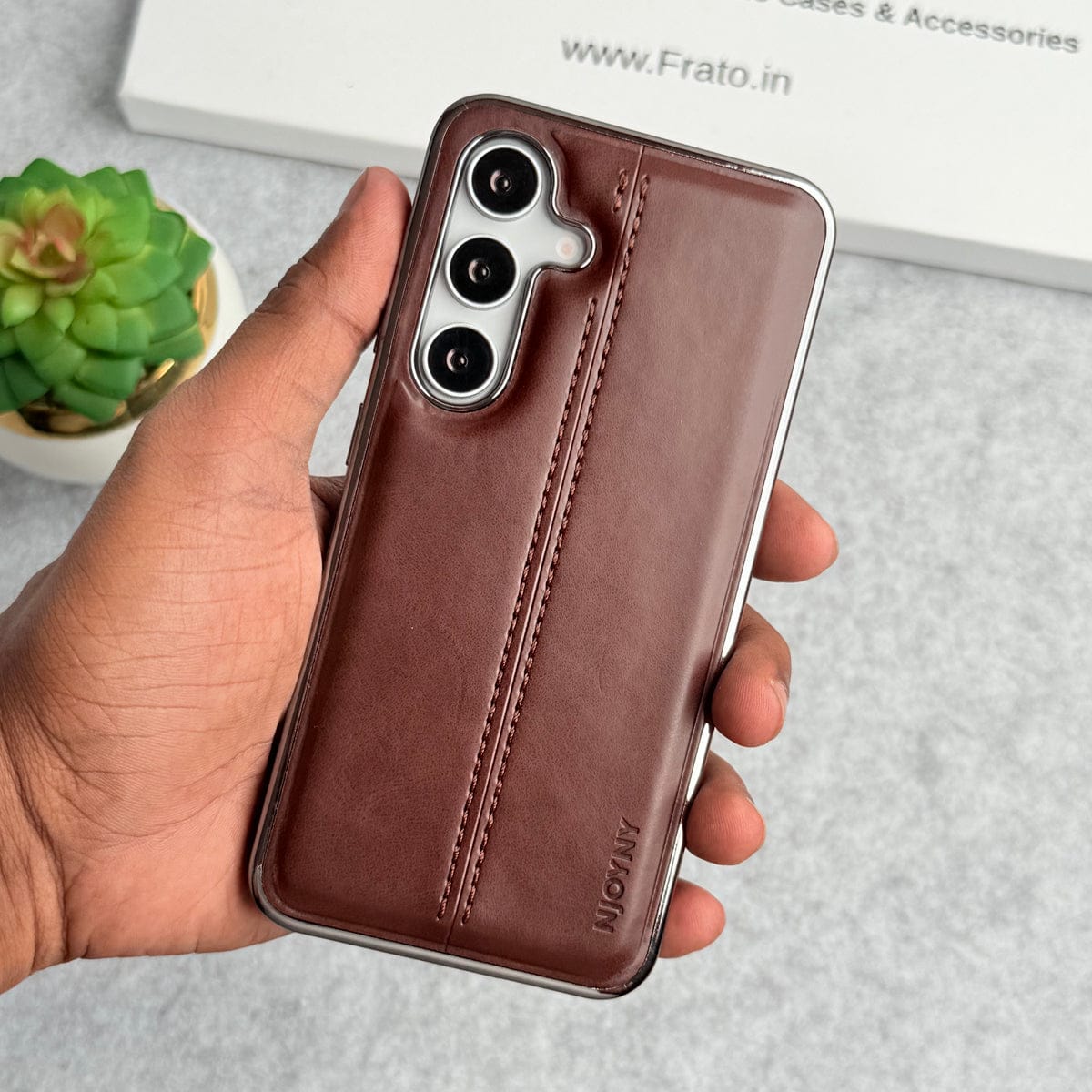 Samsung Galaxy S25 PU Leather Middle Stitch Side Chrome Case Cover