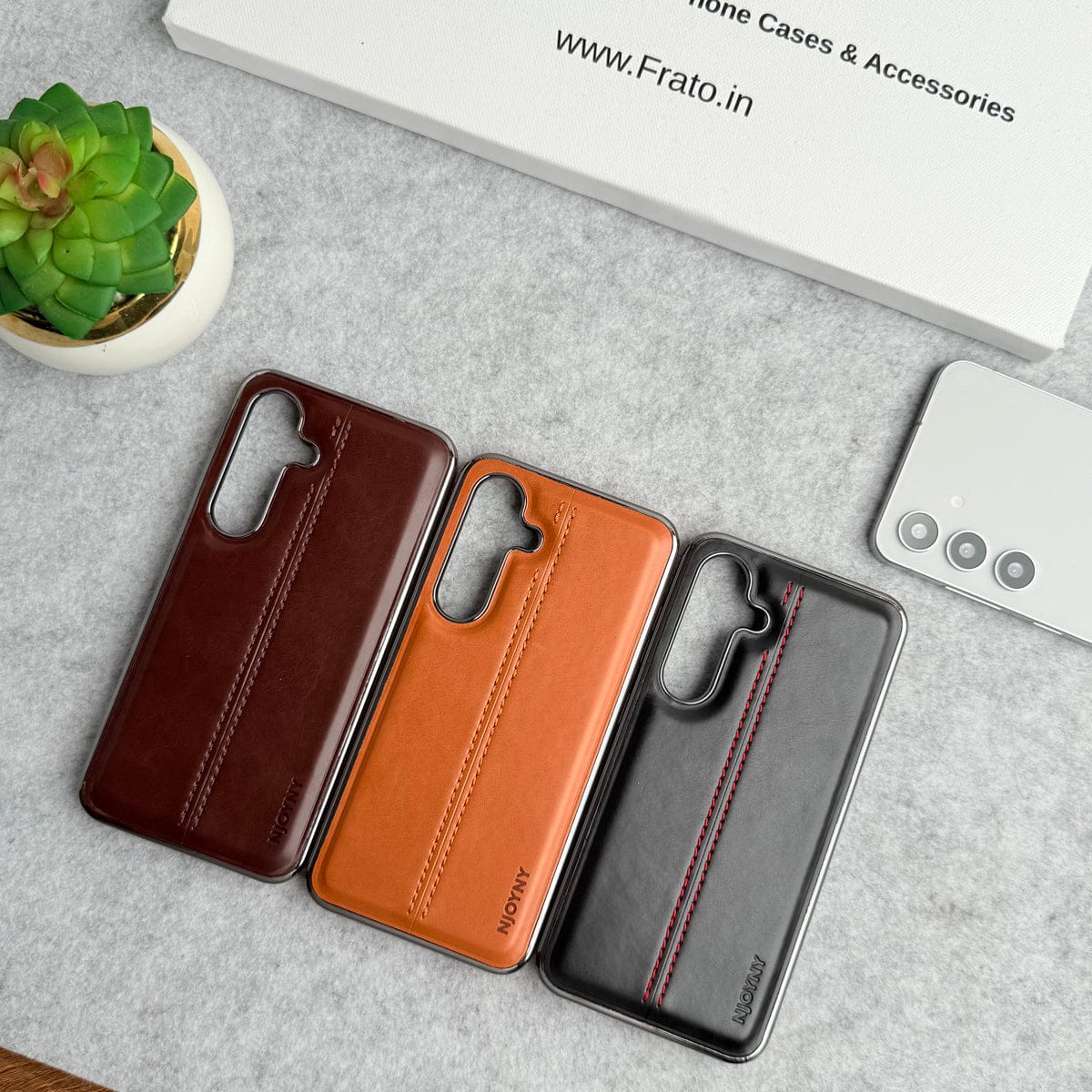 Samsung Galaxy S25 PU Leather Middle Stitch Side Chrome Case Cover