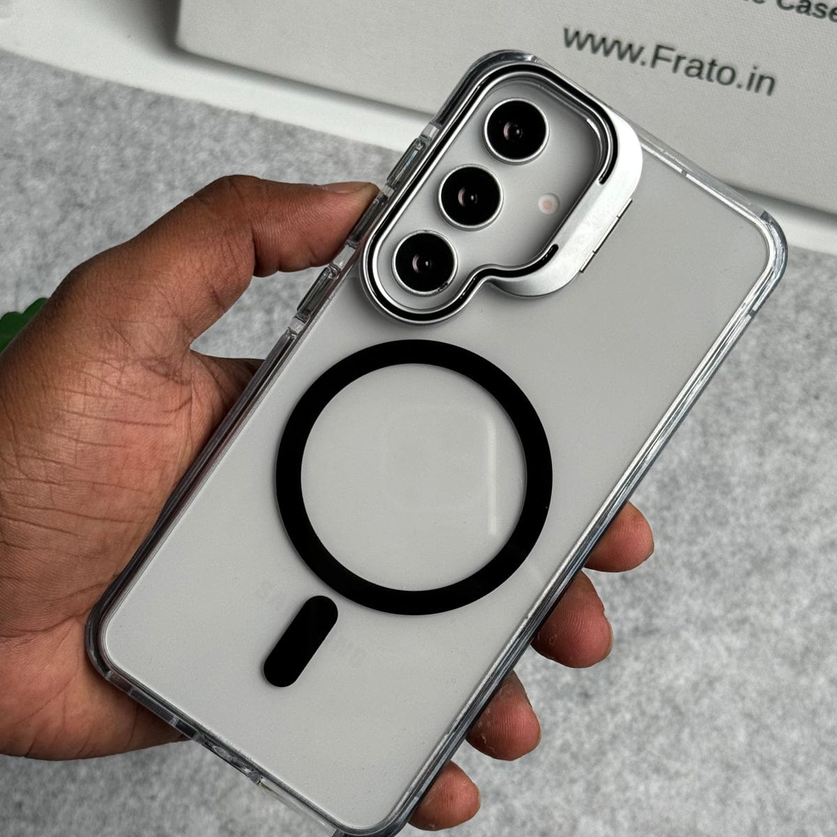 Samsung Galaxy S25FE Transparent MagSafe Cover With Metal Camera Bump Kick Stand