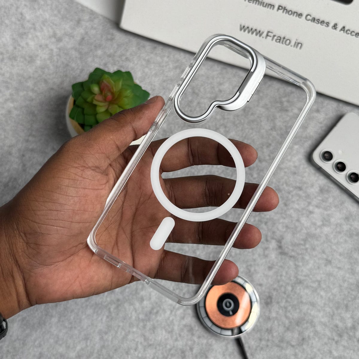 Samsung Galaxy S25 FE Transparent MagSafe Cover Metal Camera Bump Kick Stand