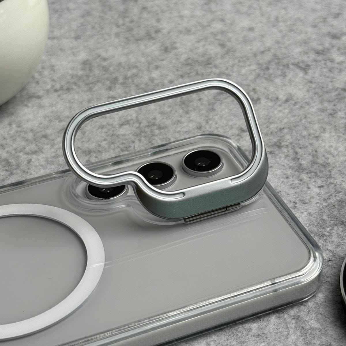 Samsung Galaxy S25 FE Transparent MagSafe Cover Metal Camera Bump Kick Stand