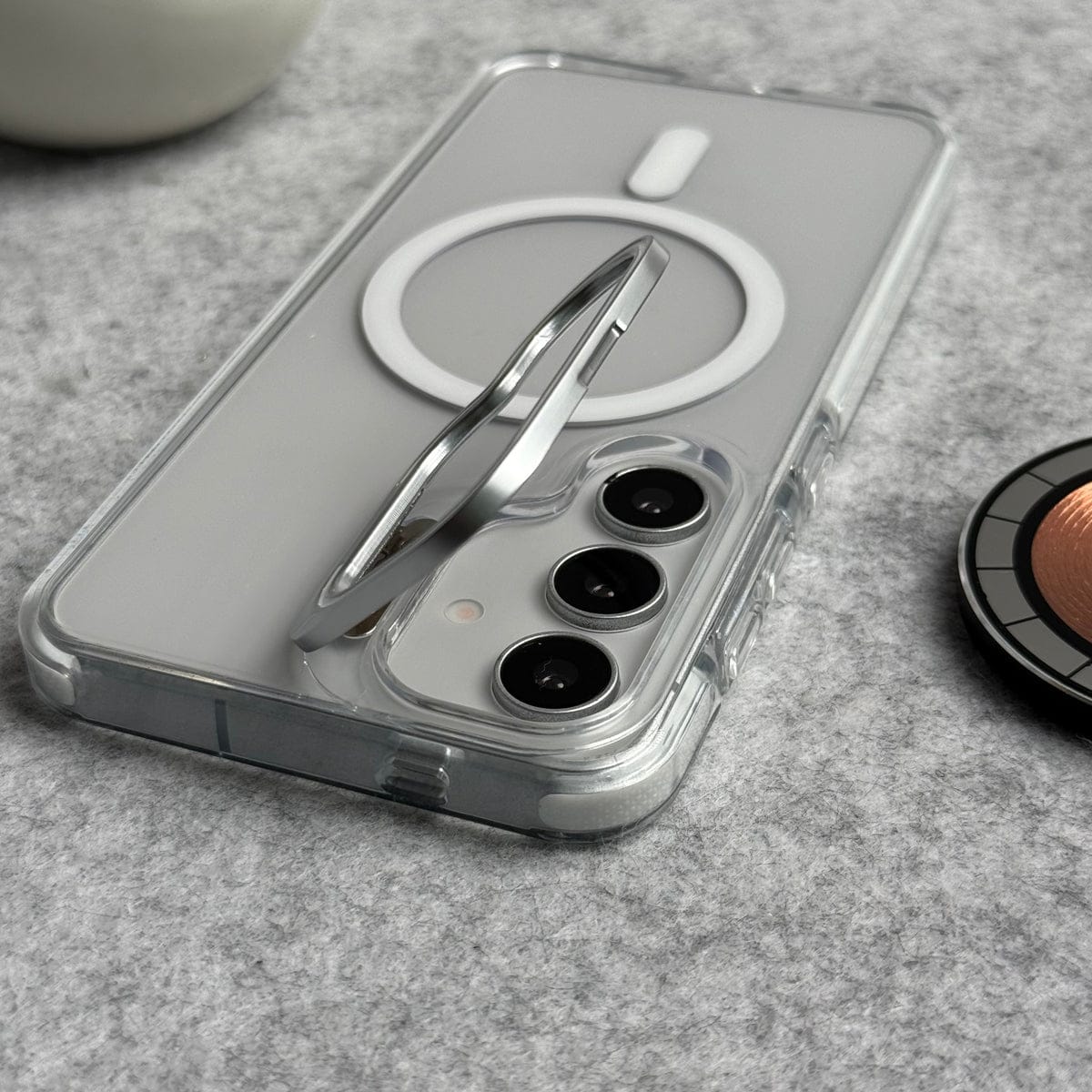 Samsung Galaxy S25 FE Transparent MagSafe Cover Metal Camera Bump Kick Stand
