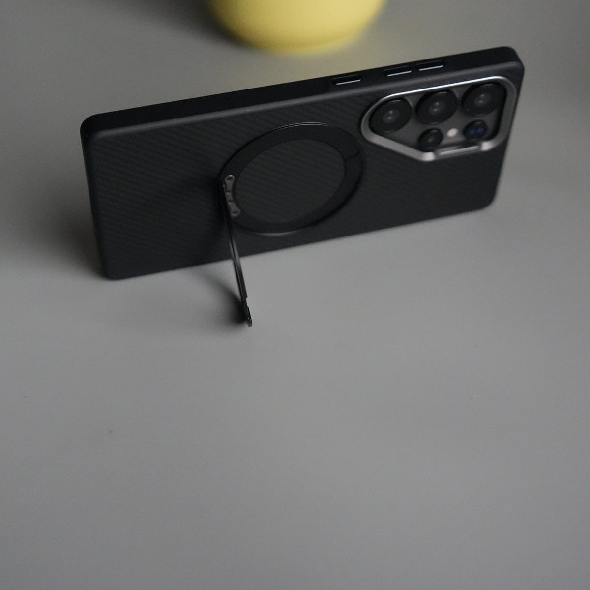 Galaxy S25 Ultra CarbonShield Metal Camera Ring and Rotating Stand Case