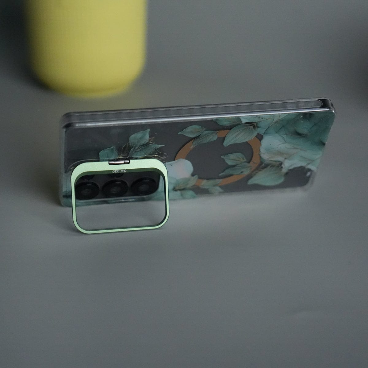 Galaxy S24 Ultra FloraCrystal Clear Floral Design Case with Color Metal Camera Stand Frame