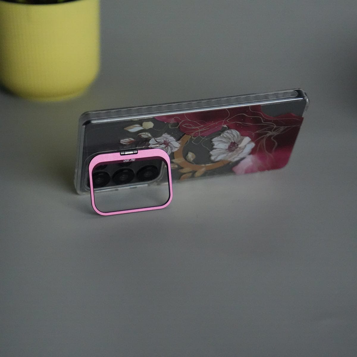 Galaxy S24 Ultra FloraCrystal Clear Floral Design Case with Color Metal Camera Stand Frame