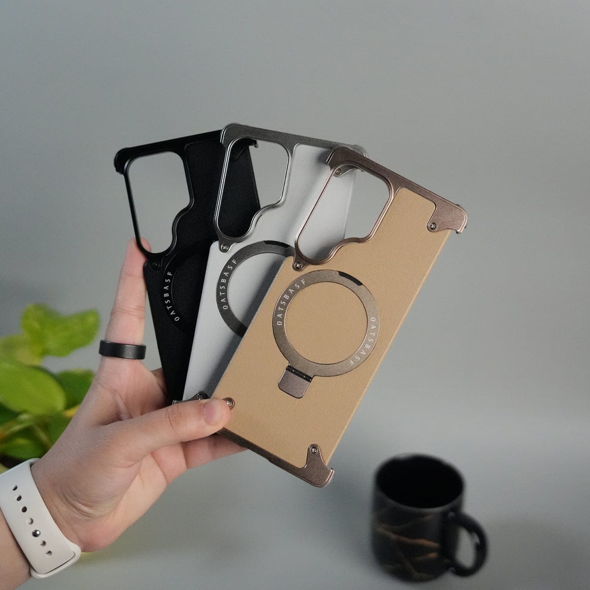 Galaxy S24 ultra Leather Frameless Metal Kickstand Case