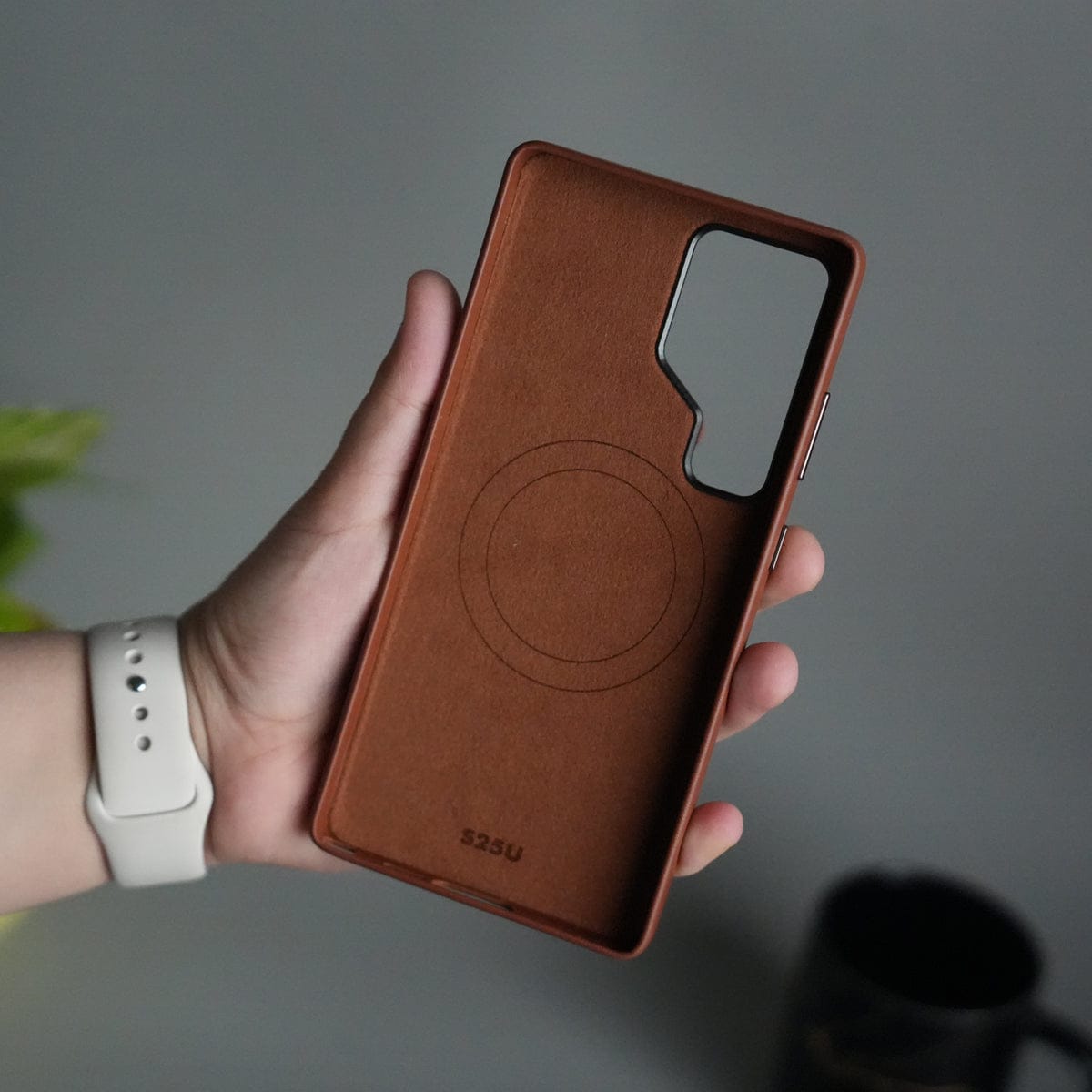 Galaxy S24 Ultra PU Leather Case with Metal Camera Frame & 360° Rotating Metal Stand