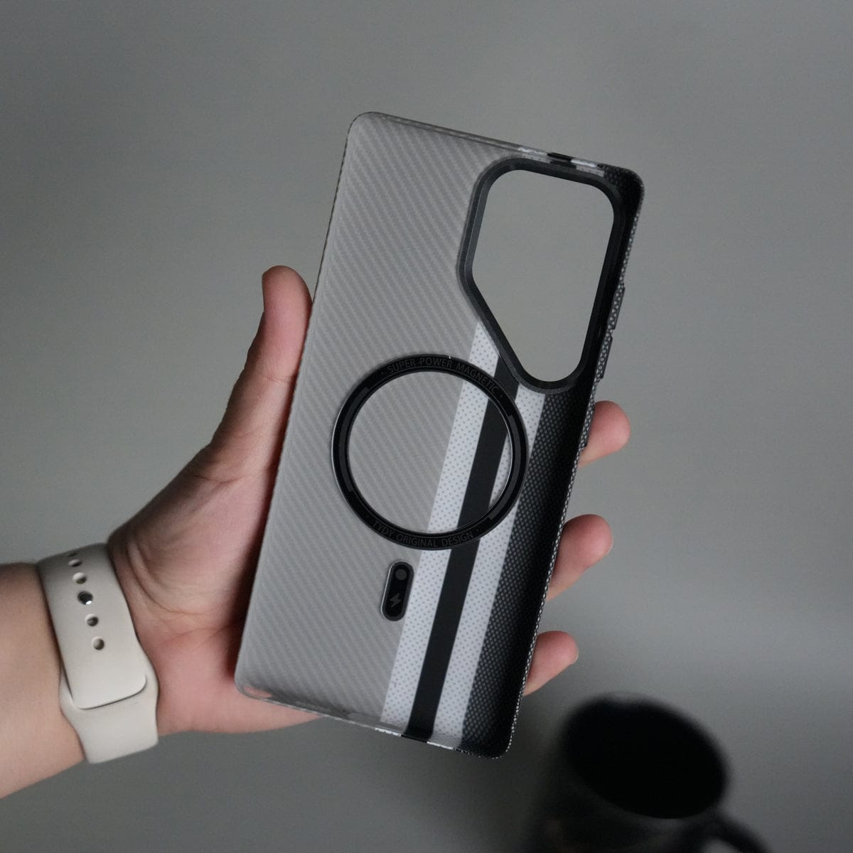 Galaxy S24 Ultra Series Carbon Fiber Texture Aramid Design Hard Pc MagSafe Cover | Stripe Design