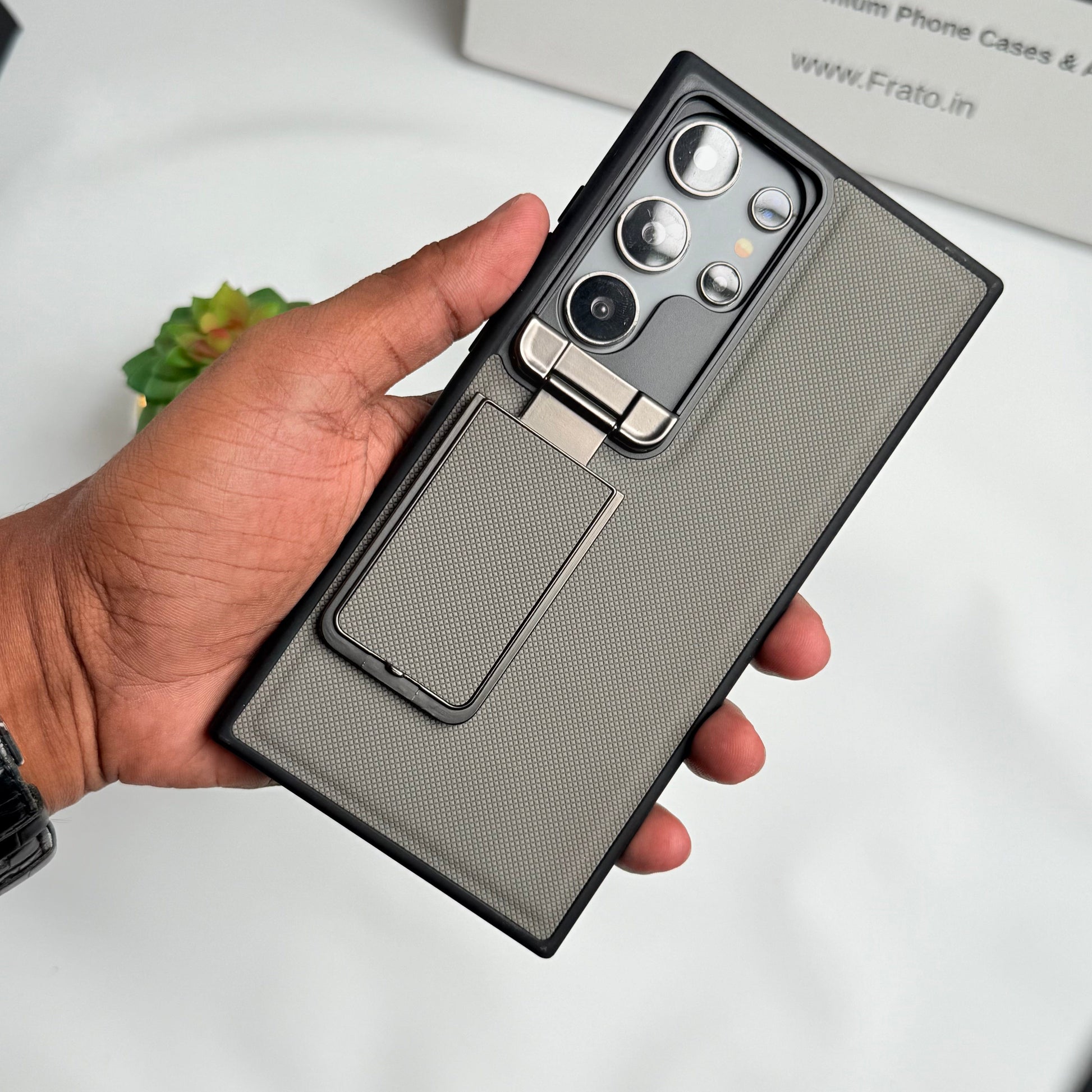 Samsung Galaxy S24 Ultra Metal Camera Cap Stand Case Cover