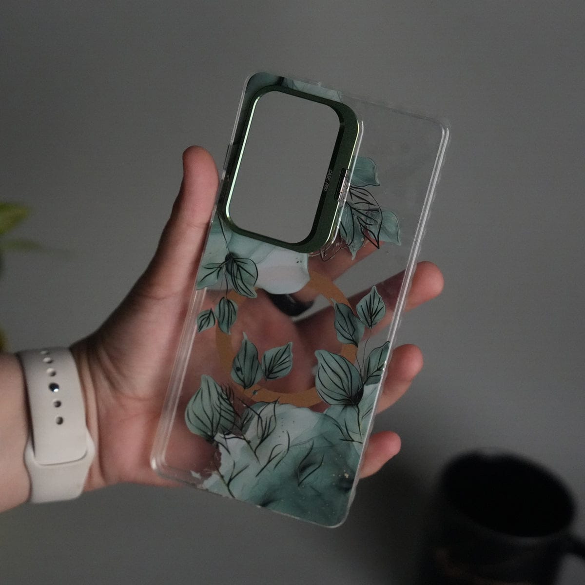Galaxy S23 Ultra FloraCrystal Clear Floral Design Case with Color Metal Camera Stand Frame