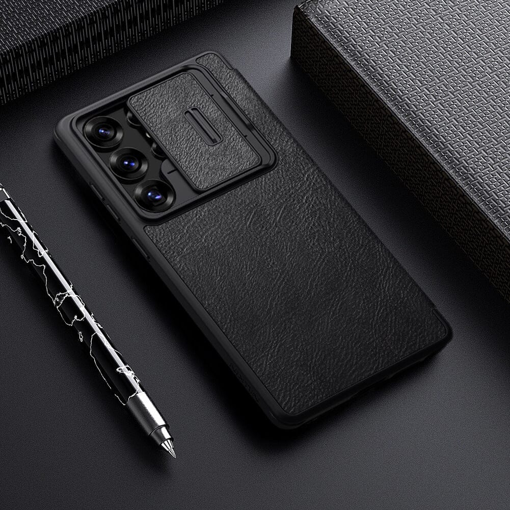 Samsung Galaxy S25 Ultra Camera Protection Nillkin Qin Prop Leather Flip Cover Black