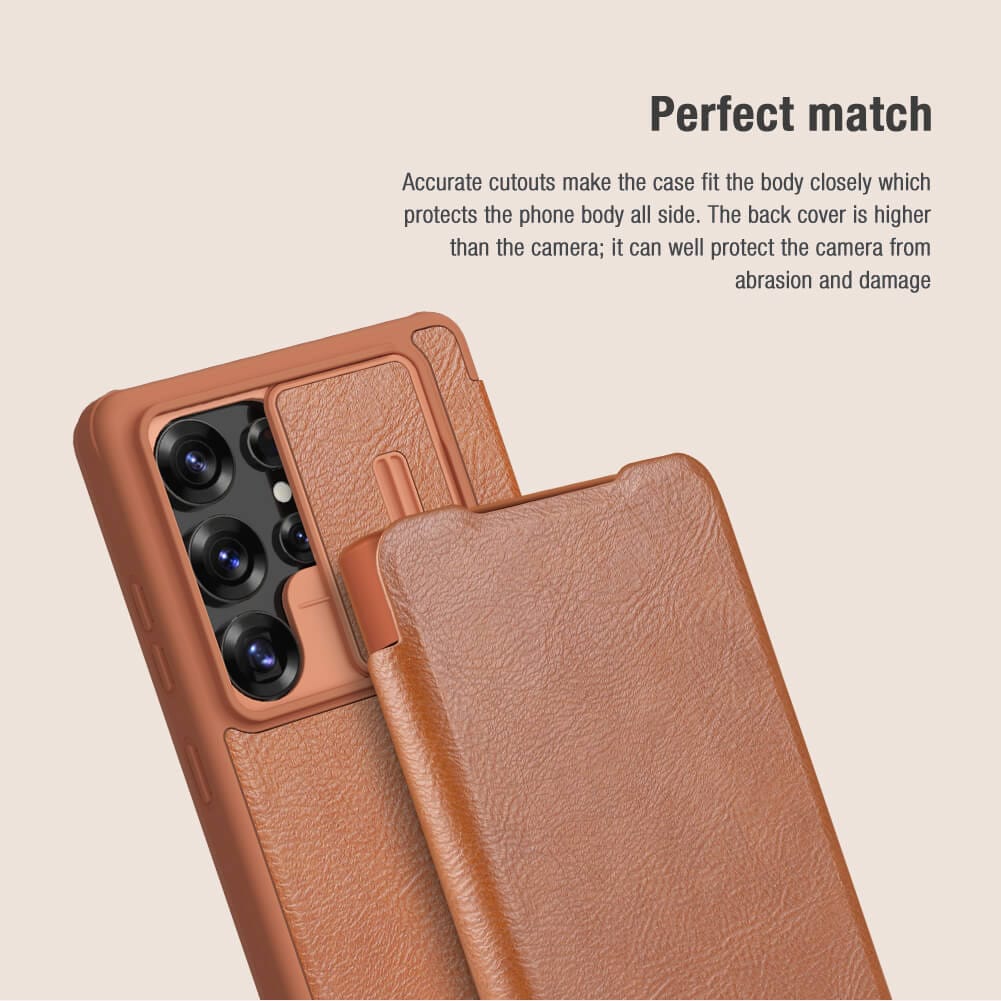 Samsung Galaxy S25 Ultra Camera Protection Nillkin Qin Prop Leather Flip Cover Black