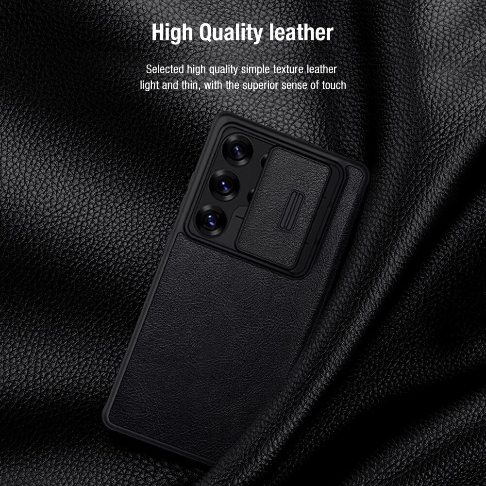 Samsung Galaxy S25 Ultra Camera Protection Nillkin Qin Prop Leather Flip Cover Black