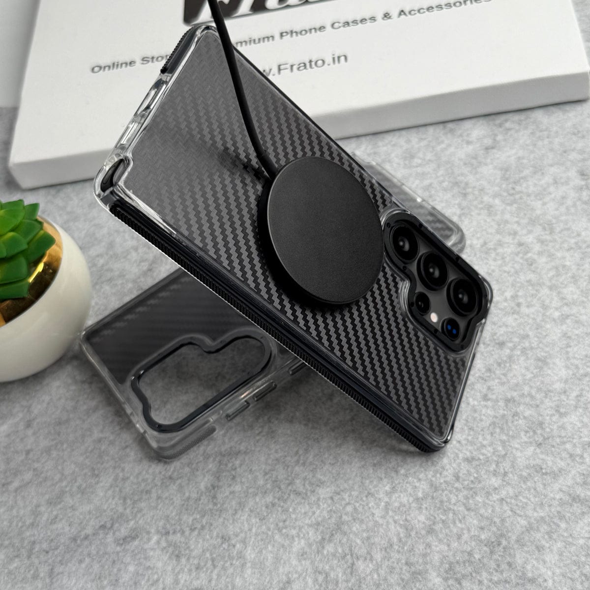 Samsung Galaxy S24 Ultra Carbon Texture Transparent Metal Camera Ring MagSafe Cover