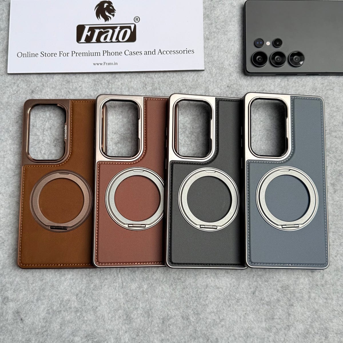 Samsung Galaxy S24 Ultra Leather Mate Chrome Plated Rotating Stand Case Cover