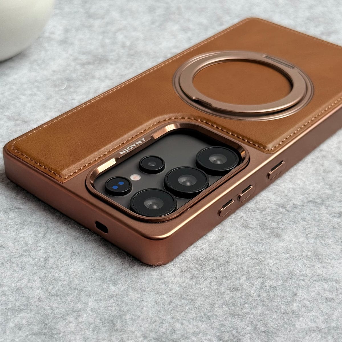 Samsung Galaxy S24 Ultra Leather Mate Chrome Plated Rotating Stand Case Cover