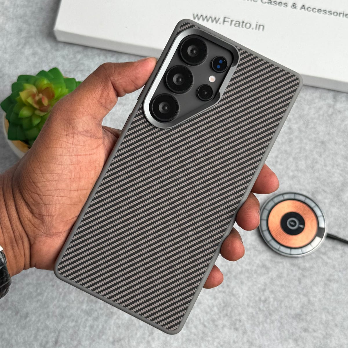 Samsung Galaxy S25 Ultra Metal Camera Ring Carbon Fiber Design MagSafe Cover
