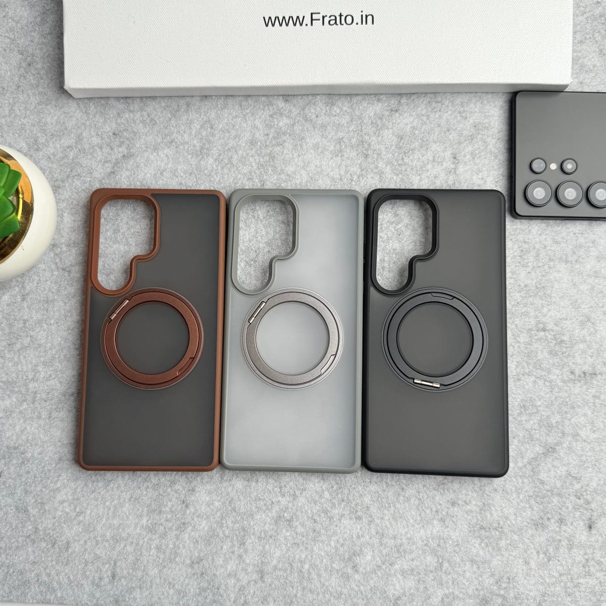 Samsung Galaxy S25 Ultra Rubberized Smoke Cover With 360 Rotating Metal Stand