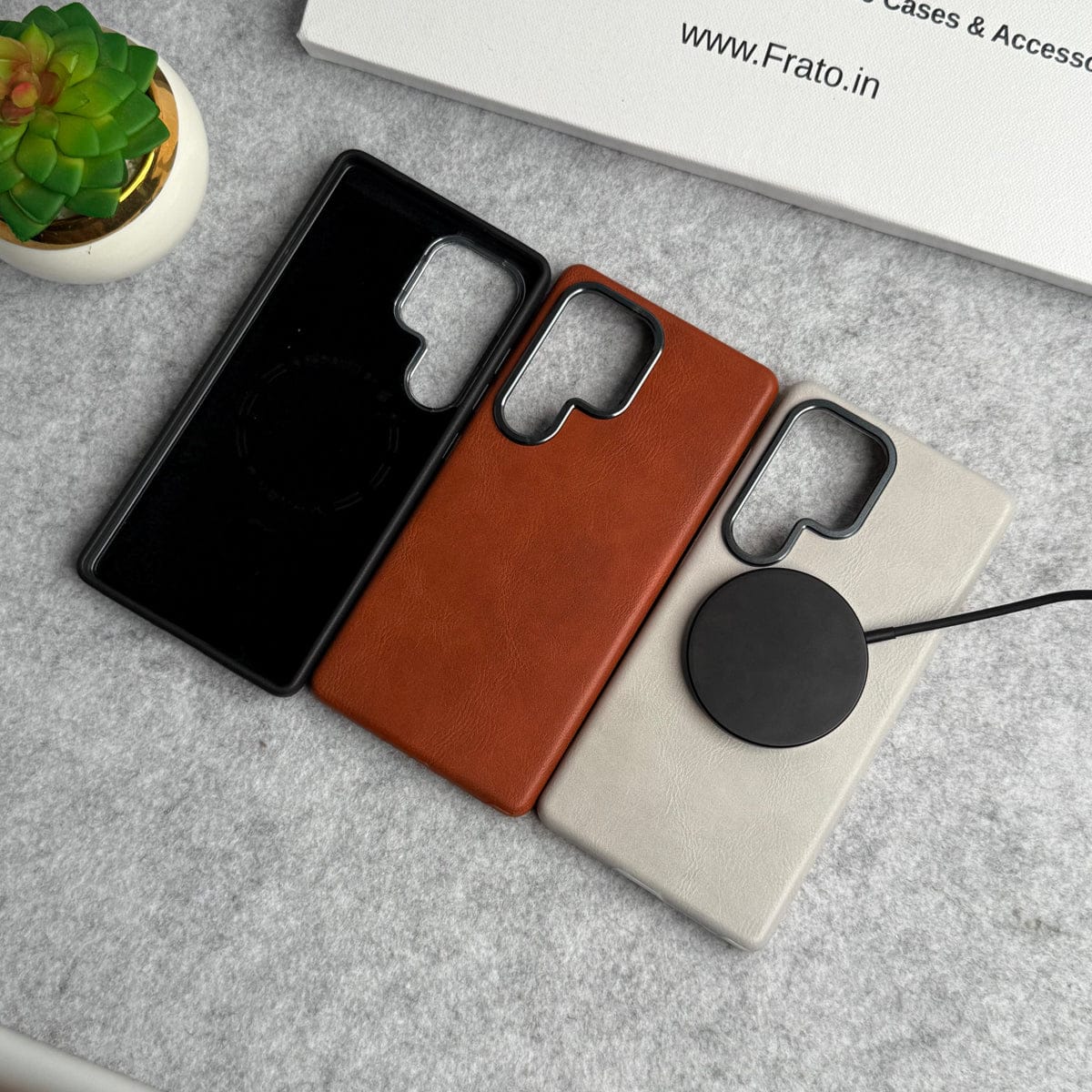 Samsung Galaxy S24 Ultra Texture Leather Camera Bumper MagSafe Cover